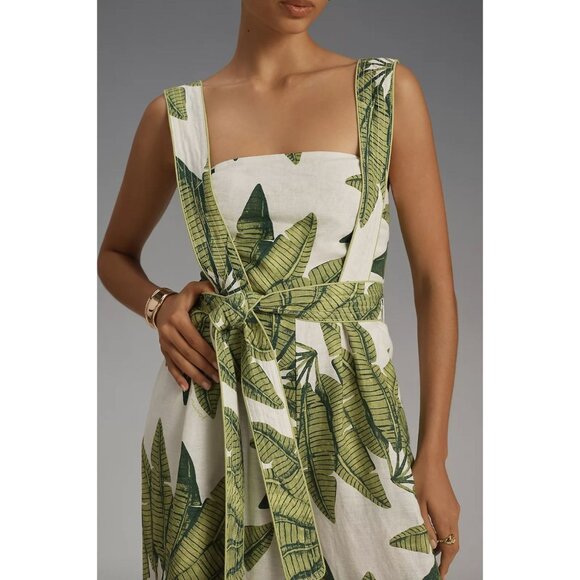 Farm Rio Palm Fan Off White Jumpsuit Size XS in Linen - Picture 3 of 5